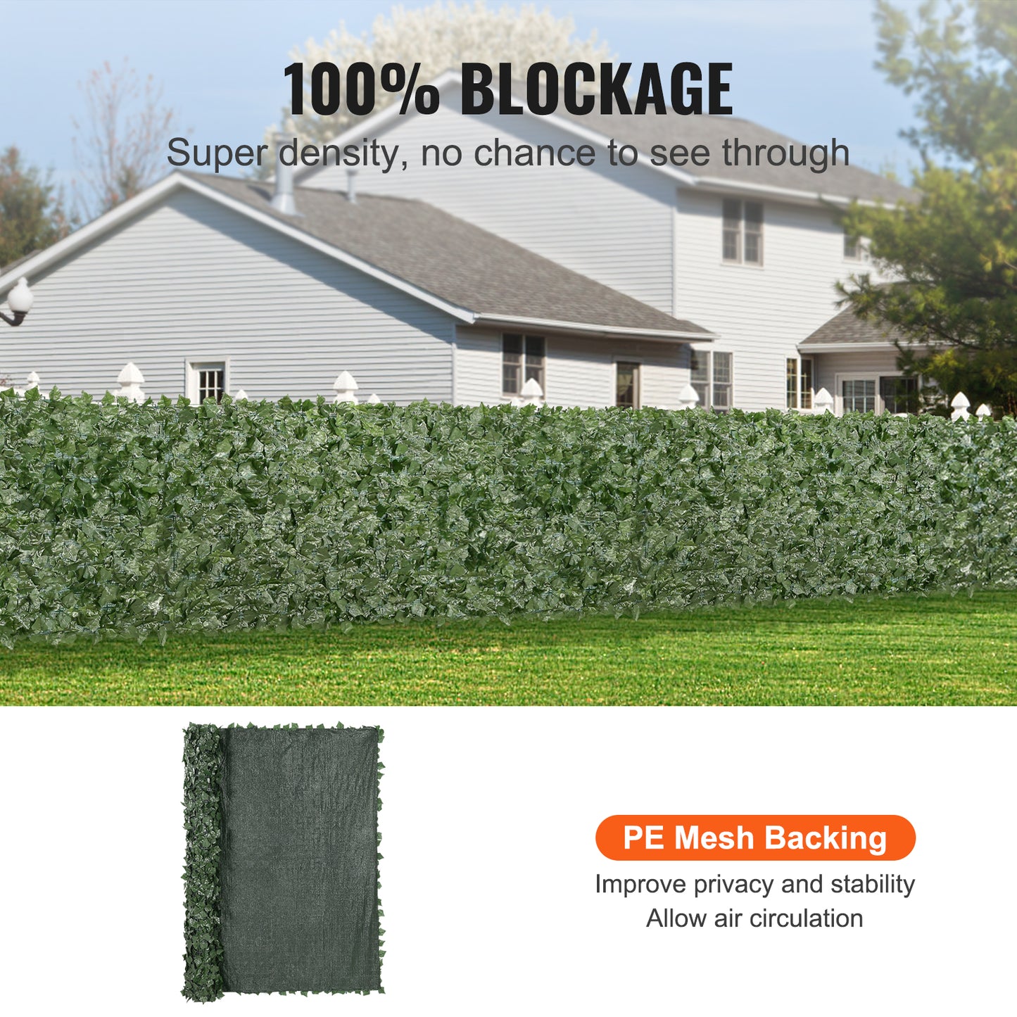 VEVOR 96×72" Artificial Ivy Privacy Fence Screen | Faux Hedge Green Wall, Mesh Backing, Garden & Balcony