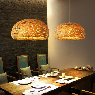 Natural Bamboo Woven E27 Pendant Chandelier | 180×300mm | Universal Voltage | Warm White LED Included | Japanese Wabi-Sabi Style | Restaurant, Tea Room & Home | Brown