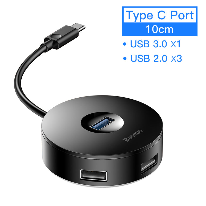 USB 3.0 Hub Adapter | 5Gbps, USB-A & USB-C, Micro USB Power, Compact Round Design | Black & White