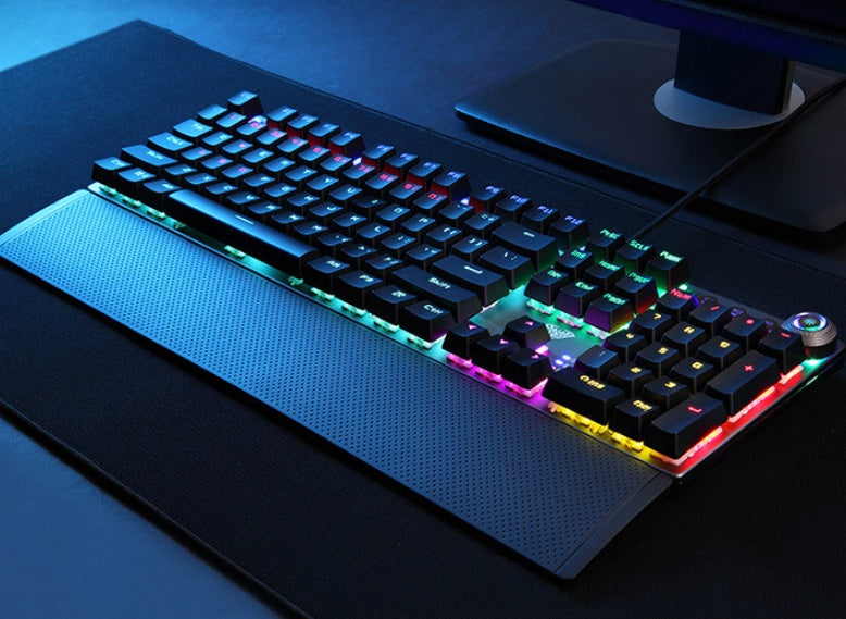 F2088 Full-Size Mechanical Keyboard with Wrist Rest | 108 Keys, USB Wired | Windows & Mac | Black & Cyan Blue