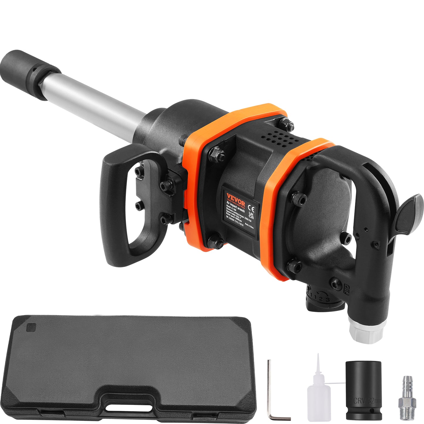 VEVOR 1" Air Impact Wrench | 3160 ft-lbs Reverse Torque, 8" Extended Anvil, Pneumatic Impact Gun & Case