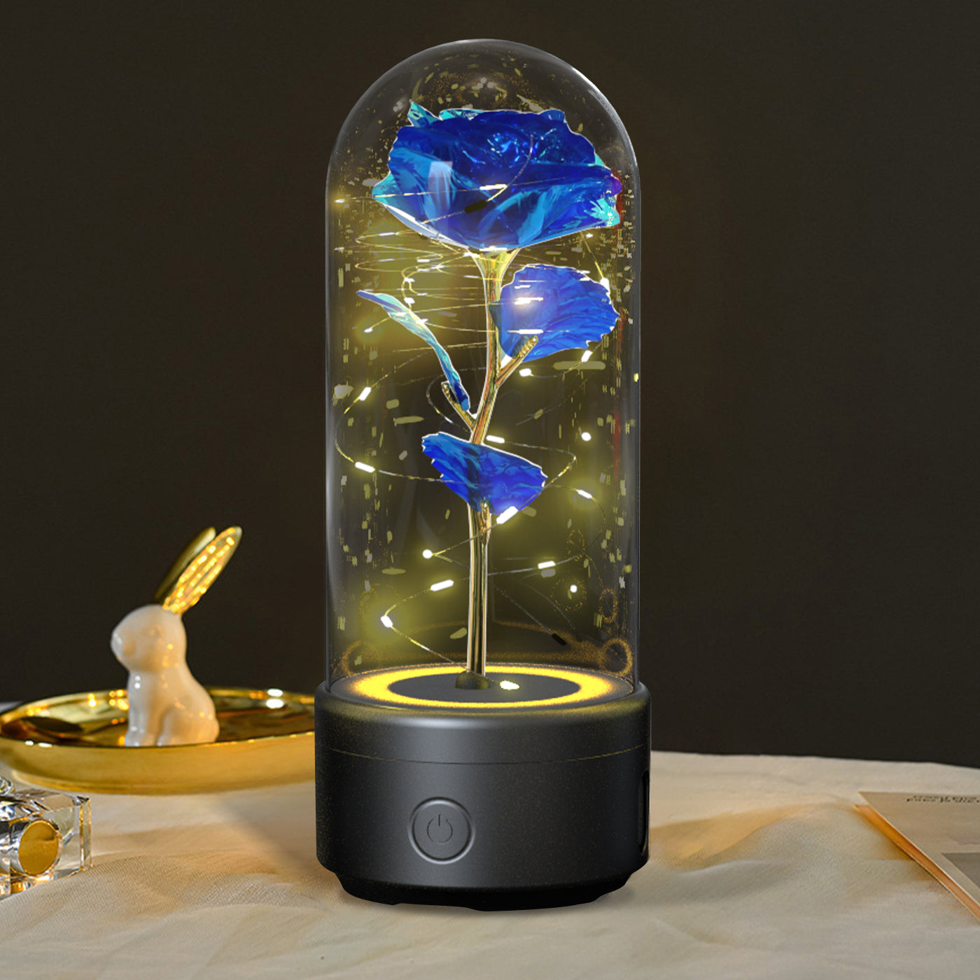 2-in-1 Eternal Rose LED Light & Bluetooth Speaker | Glass Dome | Handmade Preserved Flower | Copper Wire LED | HD Sound | Black & White Base | 5 Flower Colours | Valentine's & Gift