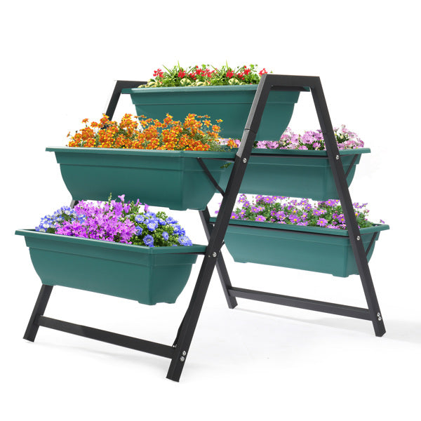 5-Tier Ladder Raised Garden Planter Bed | PE + Steel Frame, UV-Resistant, Drainage Holes, Indoor & Outdoor, Green