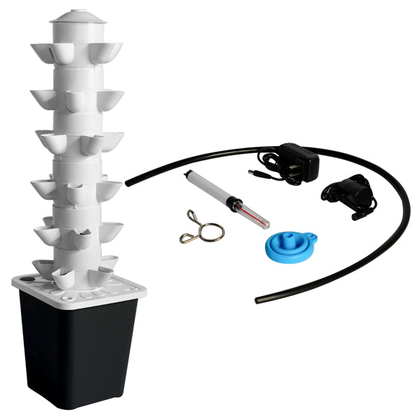 30-Plant Vertical Tower Hydroponic Growing System | Auto Watering, Water Pump, Indoor & Outdoor, Black & White