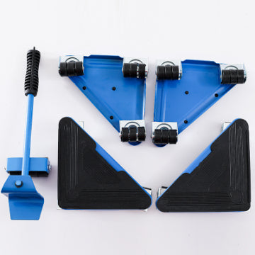 Furniture Moving Lifter & Slider Set | 150kg Capacity | Pry Bar + 4 Square Pulleys | ABS & Steel | Blue, Red & Yellow