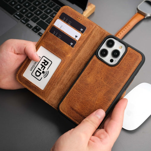 Leather MagSafe Wallet Case for iPhone 16 Pro – Full-Grain with RFID Blocking