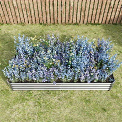 Metal Raised Garden Bed Kit | 7.6'×3.7', 27 cu.ft, Anti-Rust, Open Bottom, 10-Min Assembly, Silver