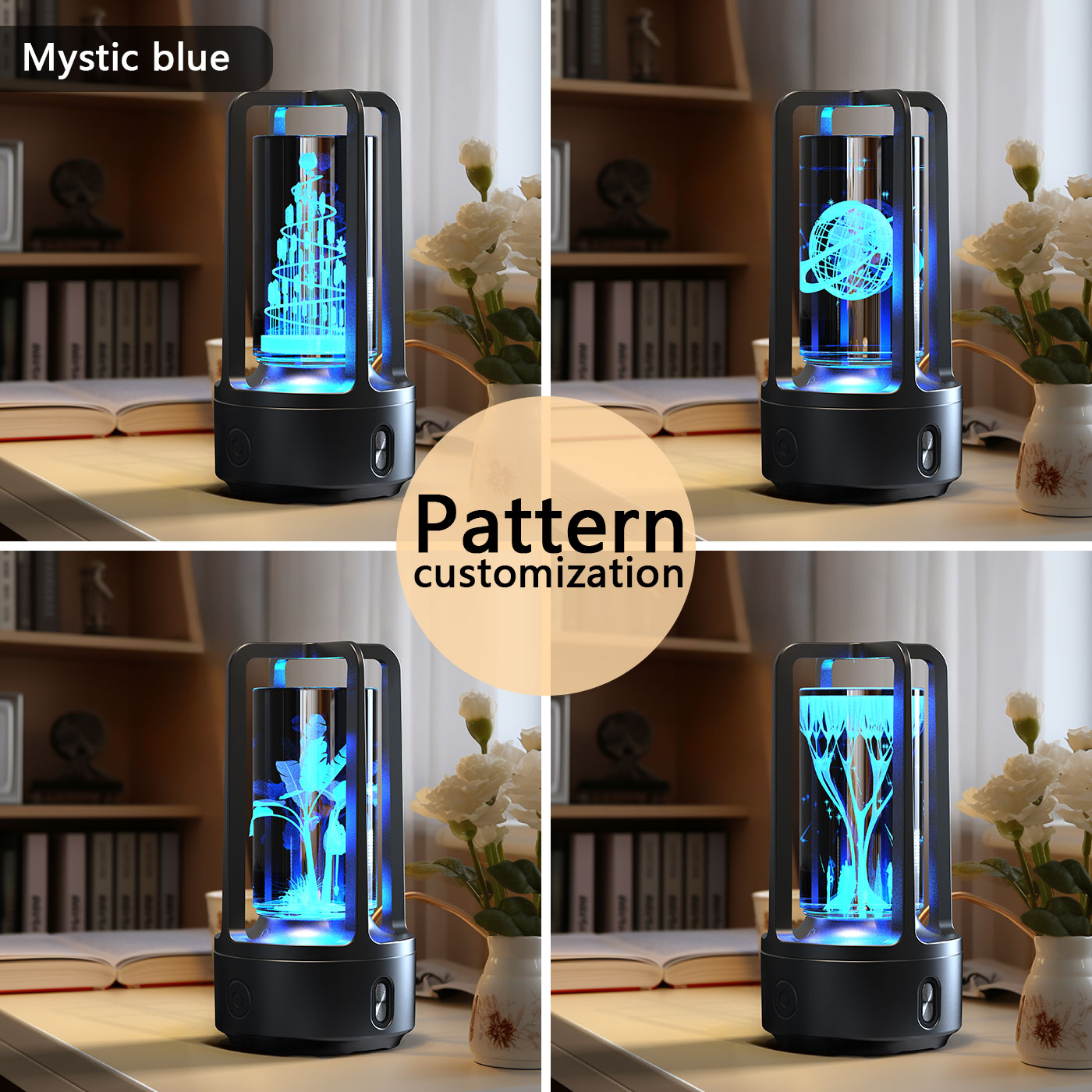 2-in-1 Bluetooth Speaker & LED Night Lamp | Acrylic & Crystal | Touch Sensor | 2,500mAh | 5W | Wireless Charging | 13 Motifs | Black & White | Valentine's Day Gift | Home & Party Decor