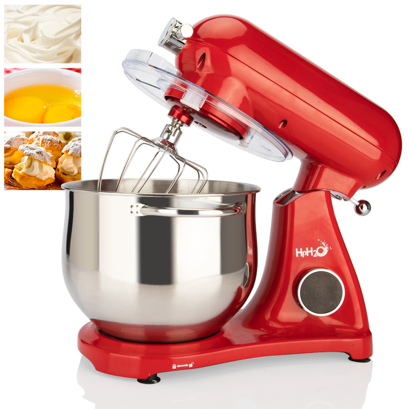 SM-1522ML 1800W 8L Planetary Stand Mixer | Digital Control, Metal Body, Quiet Motor, 3 Attachments, Red
