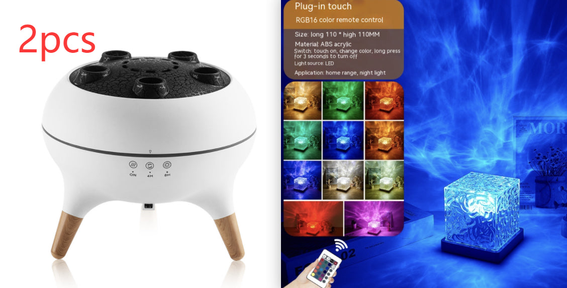LED Water Ripple Rotating Projection Night Light | 3W | 16 Colours | Remote & APP | USB | 110×110mm | ABS + Acrylic | Square & Crown | Bedroom, Living Room & Gift