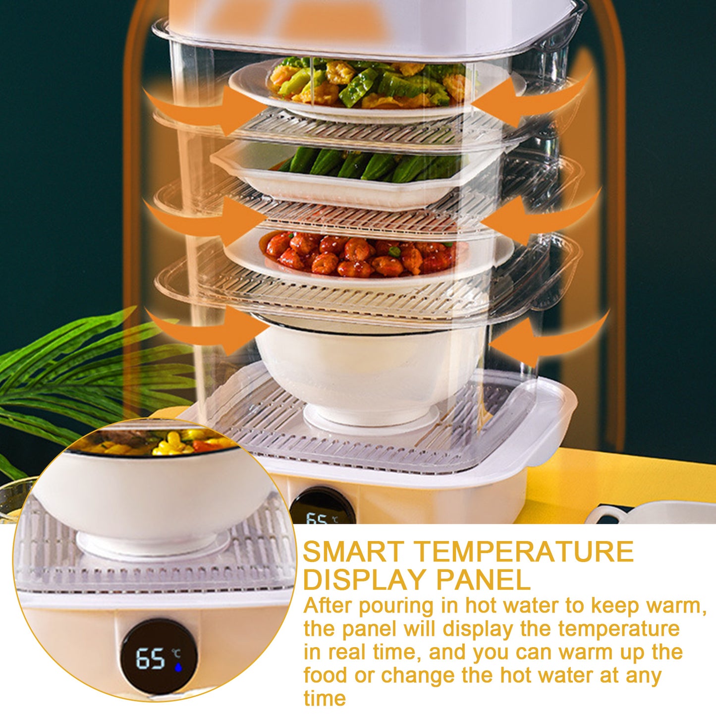 Multi-Layer Stackable Insulated Dish Cover | Temperature Display | Transparent Plastic | 5 Sizes | Green & White | Kitchen Food Cover | Dining Table & Leftover Storage