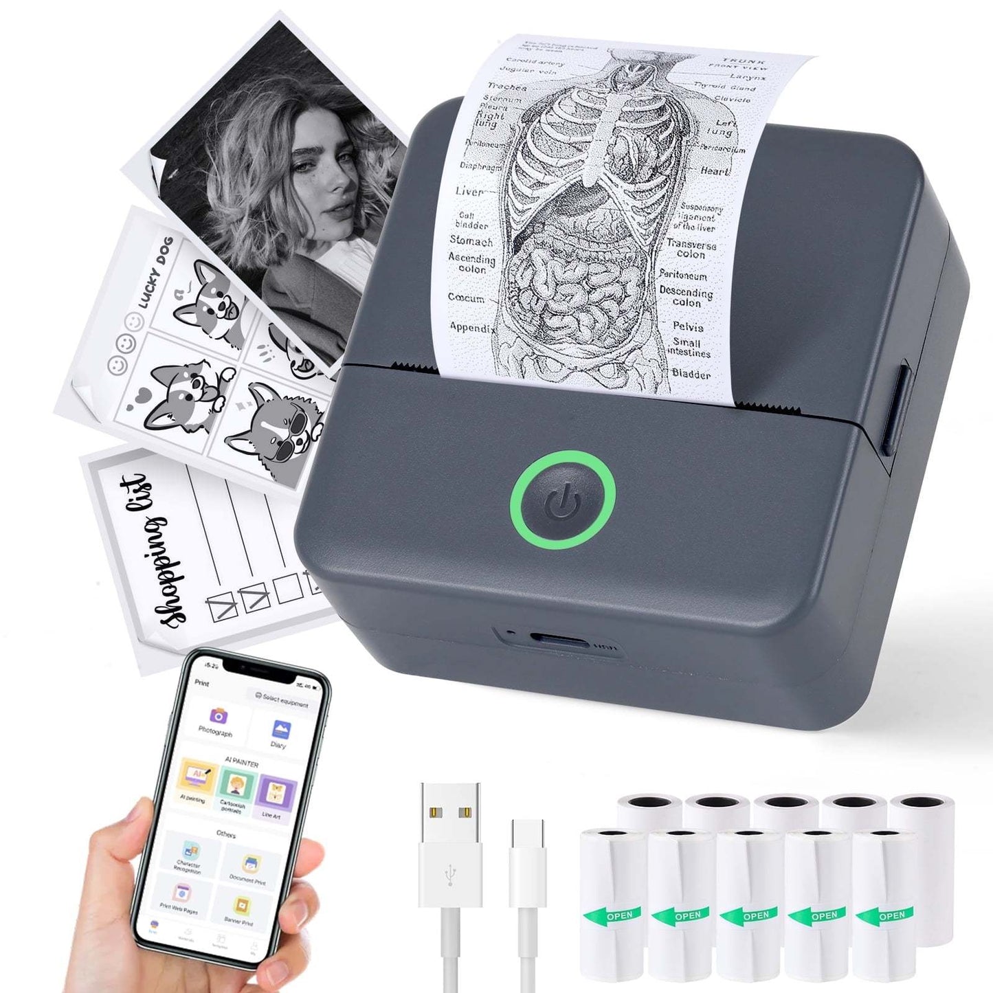 Portable Bluetooth Thermal Printer | BLE 4.0 | Photo, Banner & Text Printing | 800mAh | 1-Roll & 5-Roll | 7 Colours