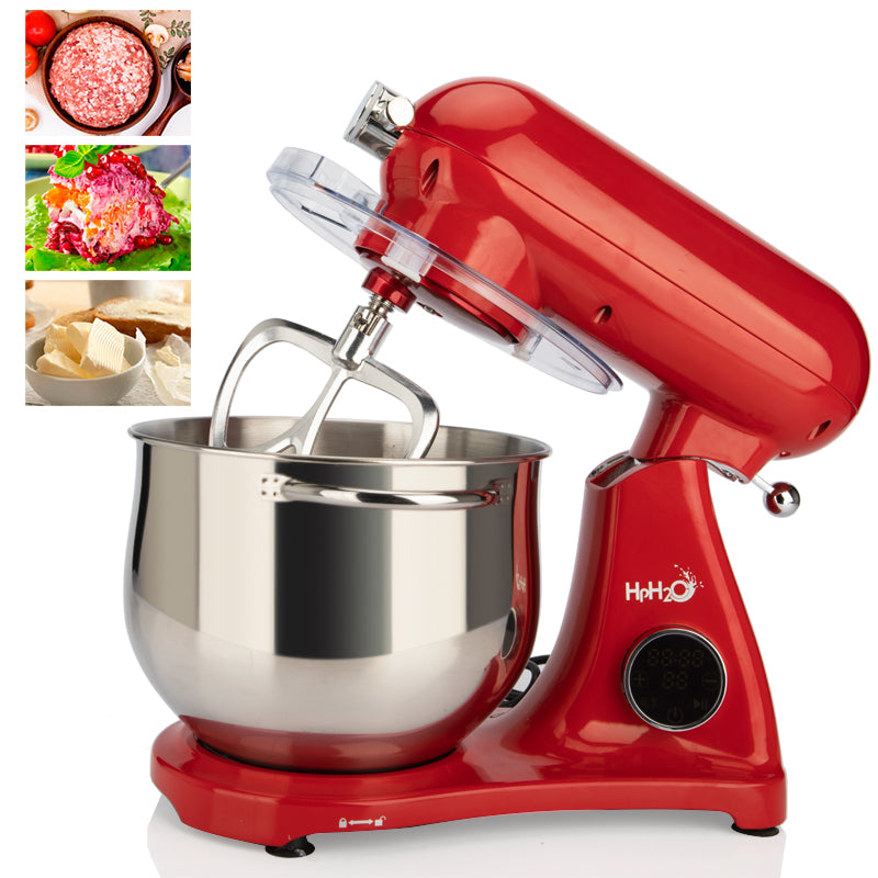 SM-1522ML 1800W 8L Planetary Stand Mixer | Digital Control, Metal Body, Quiet Motor, 3 Attachments, Red