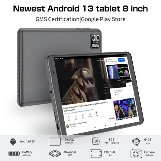 8" Android 13 Tablet | Octa-Core | 4GB RAM + 64GB | IPS | GPS | Bluetooth | 7–9hr Battery | Blue, Gray & Pink