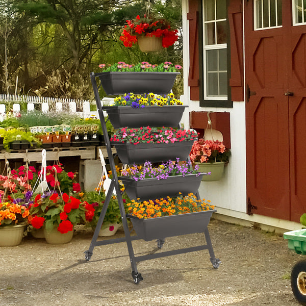 5-Tier Vertical Garden Bed with Wheels | UV-Protected PE, 4 Lockable Wheels, Drainage Holes, Indoor & Outdoor