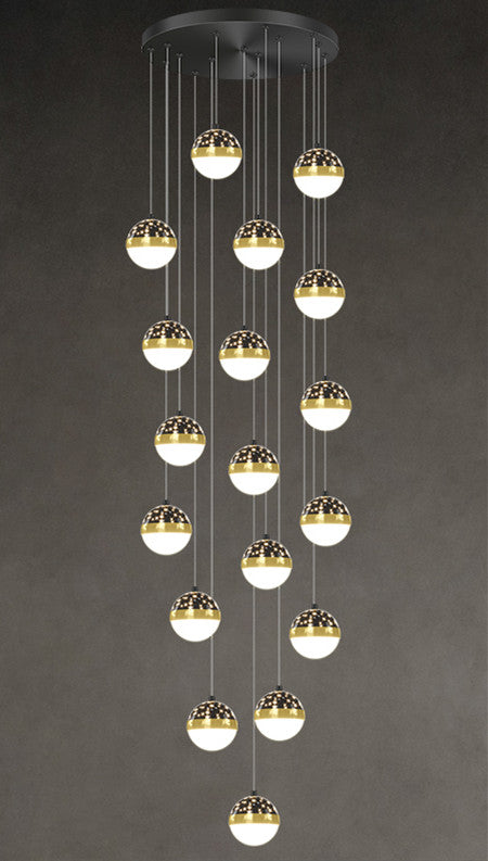 D6468 Nordic Minimalist LED Staircase Chandelier | Iron & PMMA, 5000K, Tricolor Dimming, 6-68 Heads, 111-240V