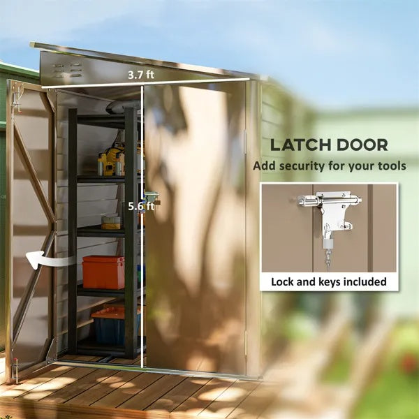 Large Galvanized Steel Garden Shed | 38ft², 56"x106" Footprint, Snow-Rated, Vent & Wide Door, Brown