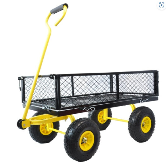 660 lbs Heavy Duty Steel Garden Wagon Cart | 10" Air Tires, 180° Swivel Handle, Removable Sides, Black