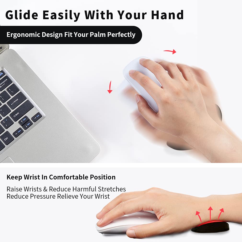 Ergonomic Silicone Mouse Wrist Rest | 3D Curved Bionic Design | Gliding Base | Non-Slip | Left & Right Hand | Single & Twin Pack | Black & Silver Gray