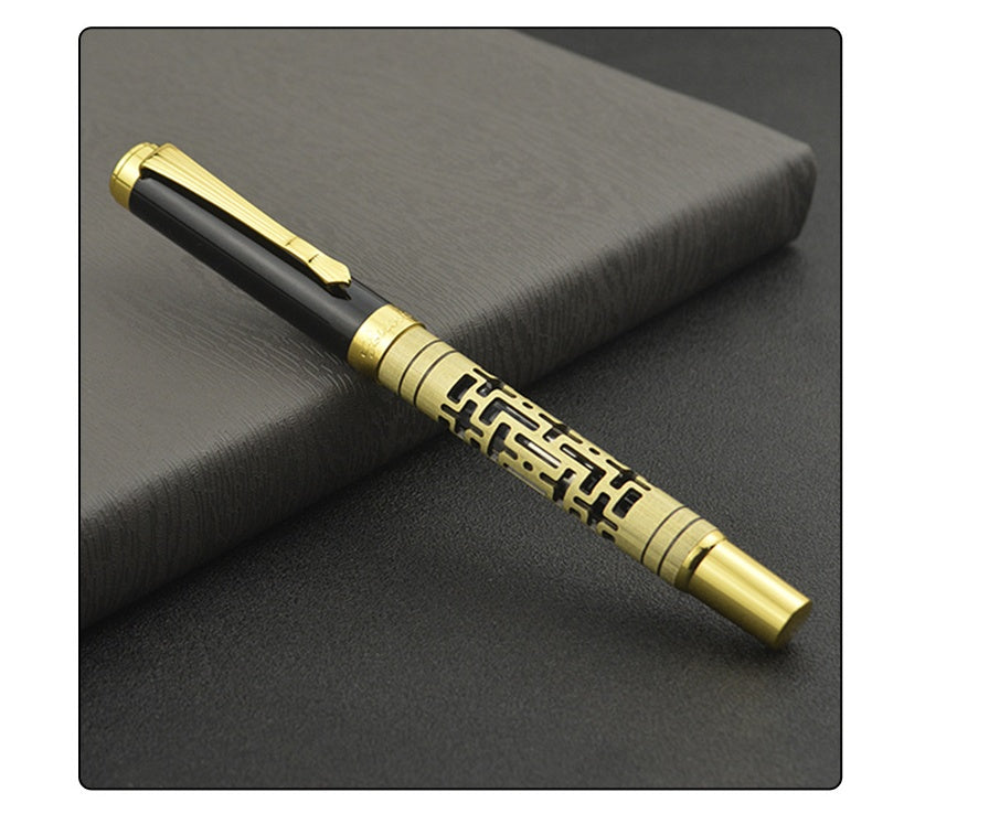 Metal Luxury Fountain Pen | Iridium Nib | 0.7mm Broad Point | Rotating Ink Suction | Obsidian & Gold