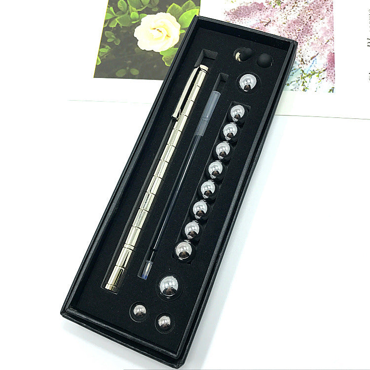 Magnetic Fidget Pen | 13 Magnetic Rings + 12 Steel Balls | Ballpoint + Stylus | Stress Relief & Focus | Gift Box Options | Black, Gold & Silver