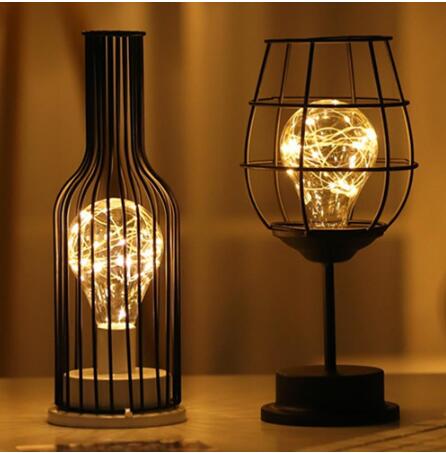 Wrought Iron Wine-Shaped Decorative Table Lamp | Copper Wire LED | Battery Powered | IP43 | 7 Styles | Home, Hotel & Restaurant