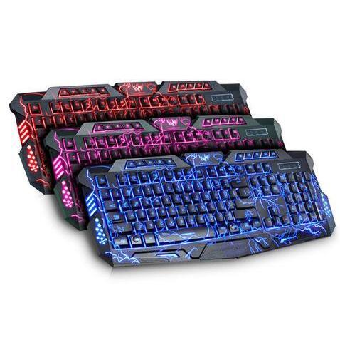 3-Colour LED Backlit Wired Gaming Keyboard | 19-Key Anti-Ghost | Laser-Engraved | Waterproof | USB 155cm | Blue, Purple & Red | M200