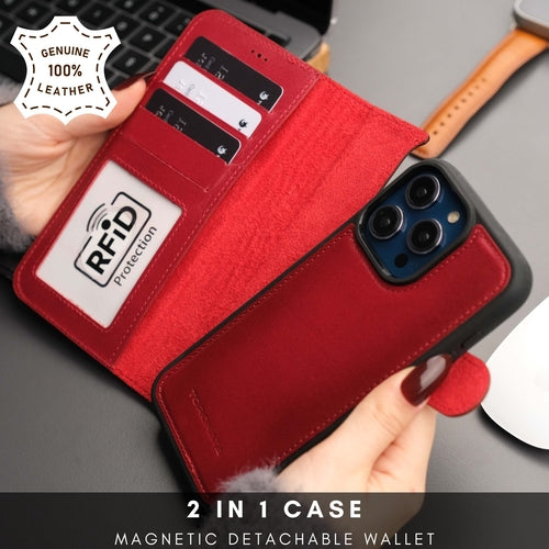 Leather MagSafe Wallet Case for iPhone 16 Pro – Full-Grain with RFID Blocking