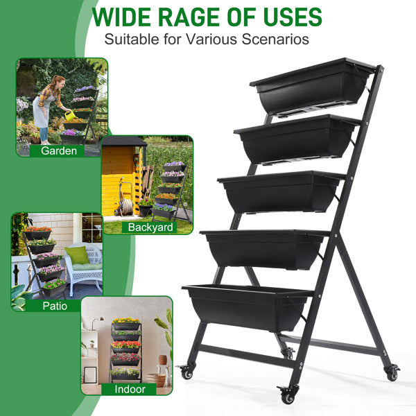5-Tier Vertical Garden Bed with Wheels | UV-Protected PE, 4 Lockable Wheels, Drainage Holes, Indoor & Outdoor