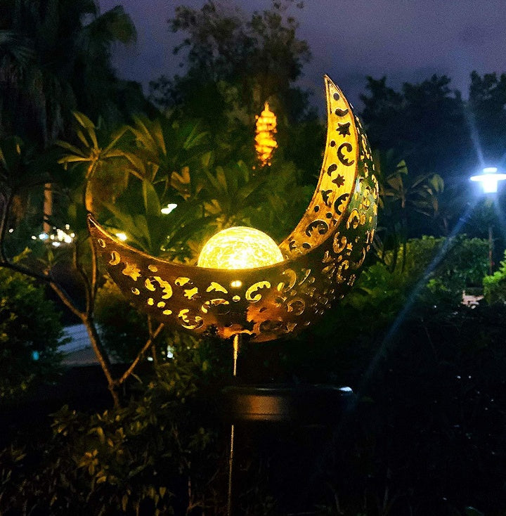 Solar Iron & Glass Garden Stake Light | IP55 | 0.5W Warm White LED | 6–8hr Runtime | 100,000h | 78×17×6cm | 2V Solar | 600mAh | Cutout, Flame, Star, Sun & White | Pathway & Garden Decor