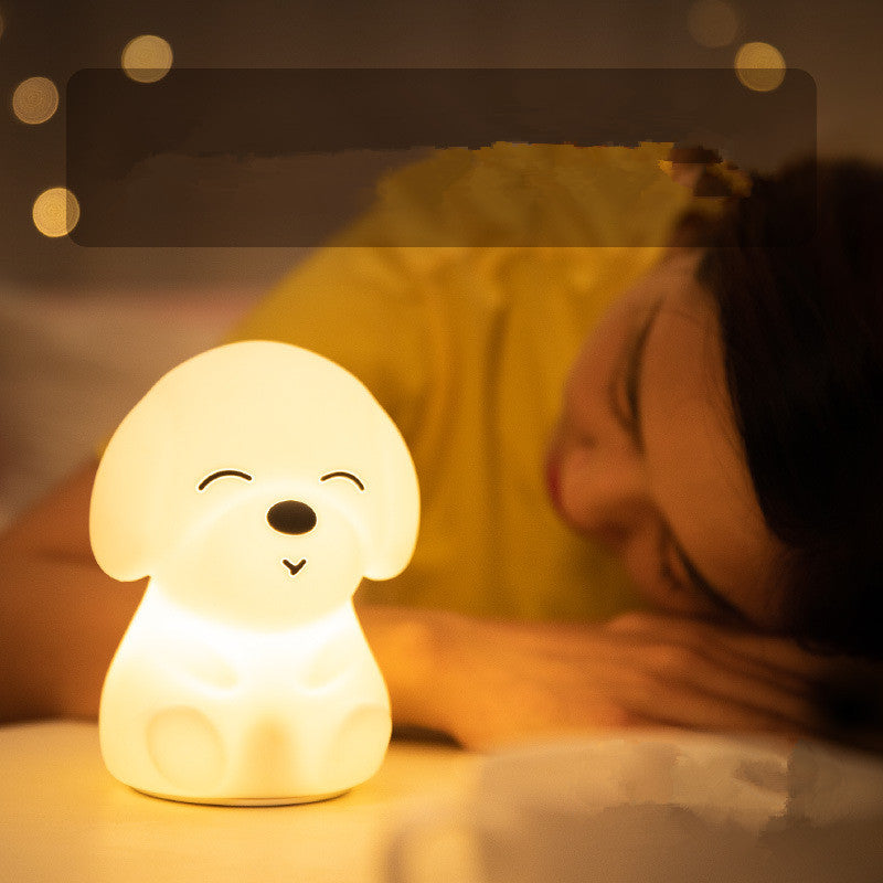 Puppy Silicone LED Night Light | Battery Powered | 30,000hr LED | ≤36V | White | Bedroom, Nursery & Kids Room | Cute Animal Night Lamp | Home, Hotel & Office Decor