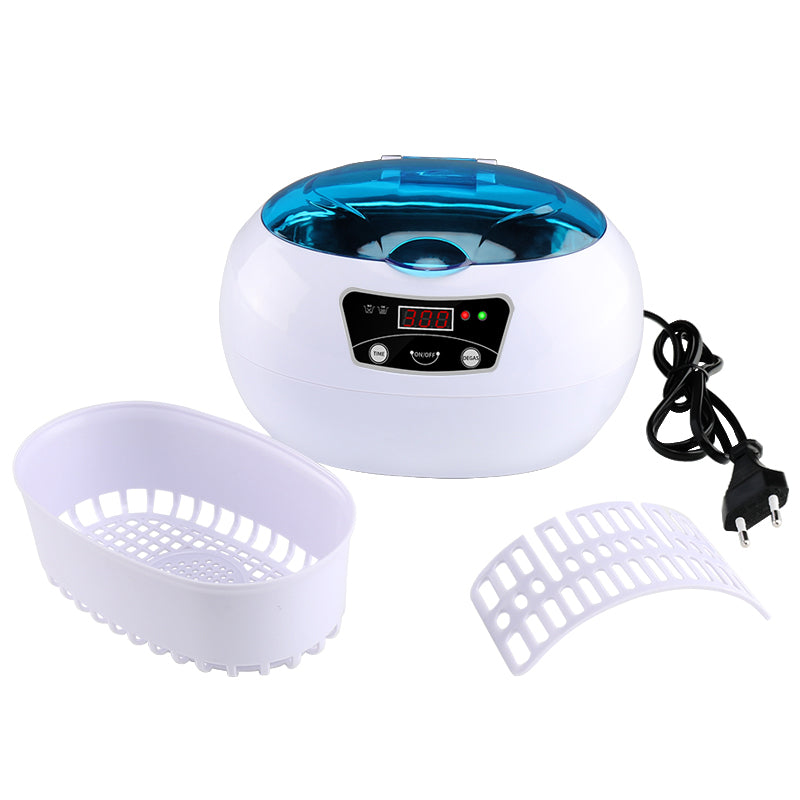 Ultrasonic Jewellery & Household Cleaner | 40KHz | Digital Control | 20.6×15.2×13.2cm | EU & US Plug | White Blue & White Grey