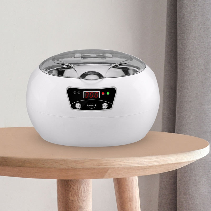 Ultrasonic Jewellery & Household Cleaner | 40KHz | Digital Control | 20.6×15.2×13.2cm | EU & US Plug | White Blue & White Grey