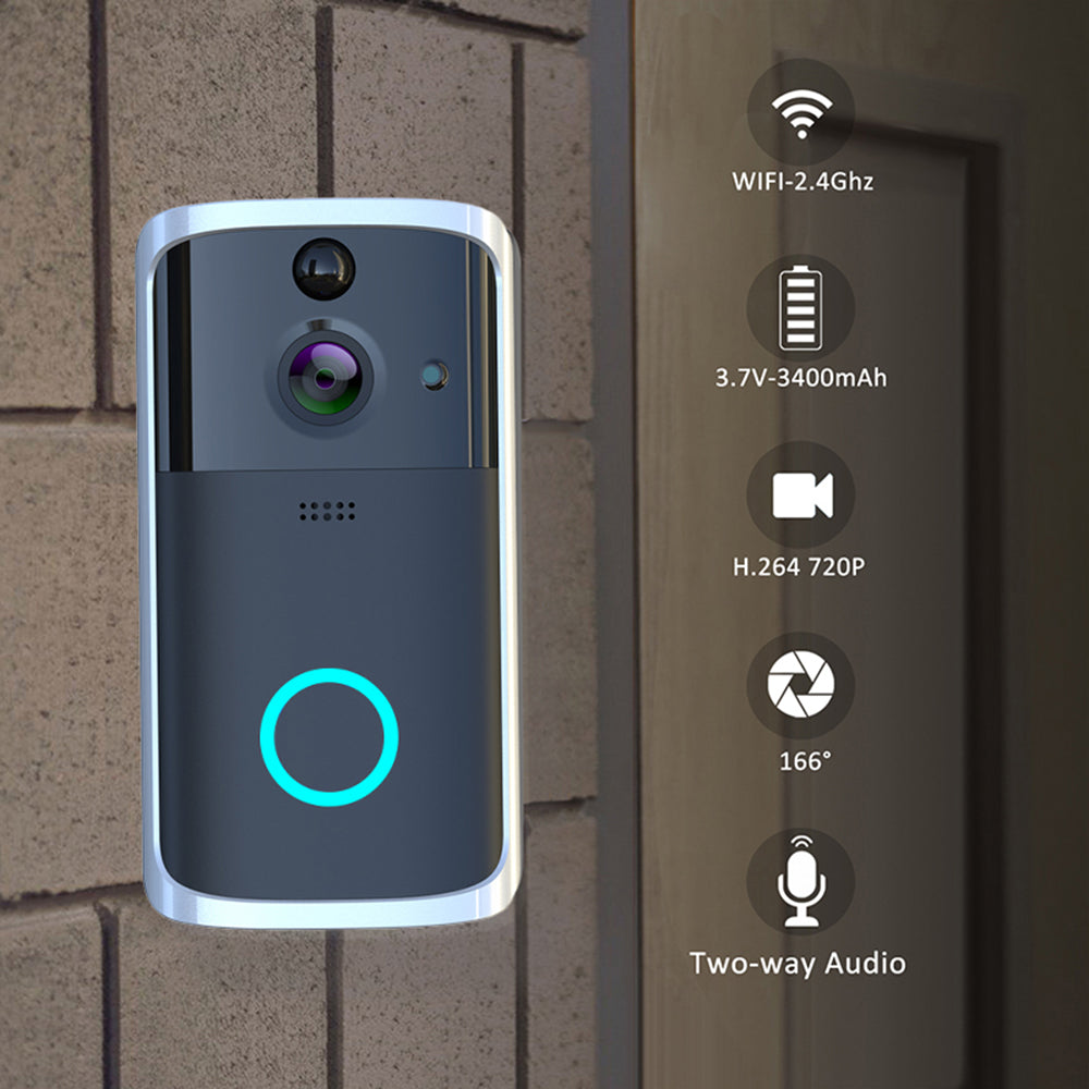 WiFi Video Doorbell Camera | HD | Night Vision | Two-Way Audio | APP Remote View | Motion Alert | 32GB TF | No Wiring | Black & Silver