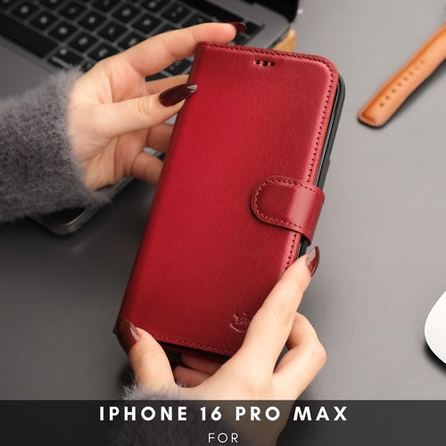 Leather MagSafe Wallet Case for iPhone 16 Pro – Full-Grain with RFID Blocking