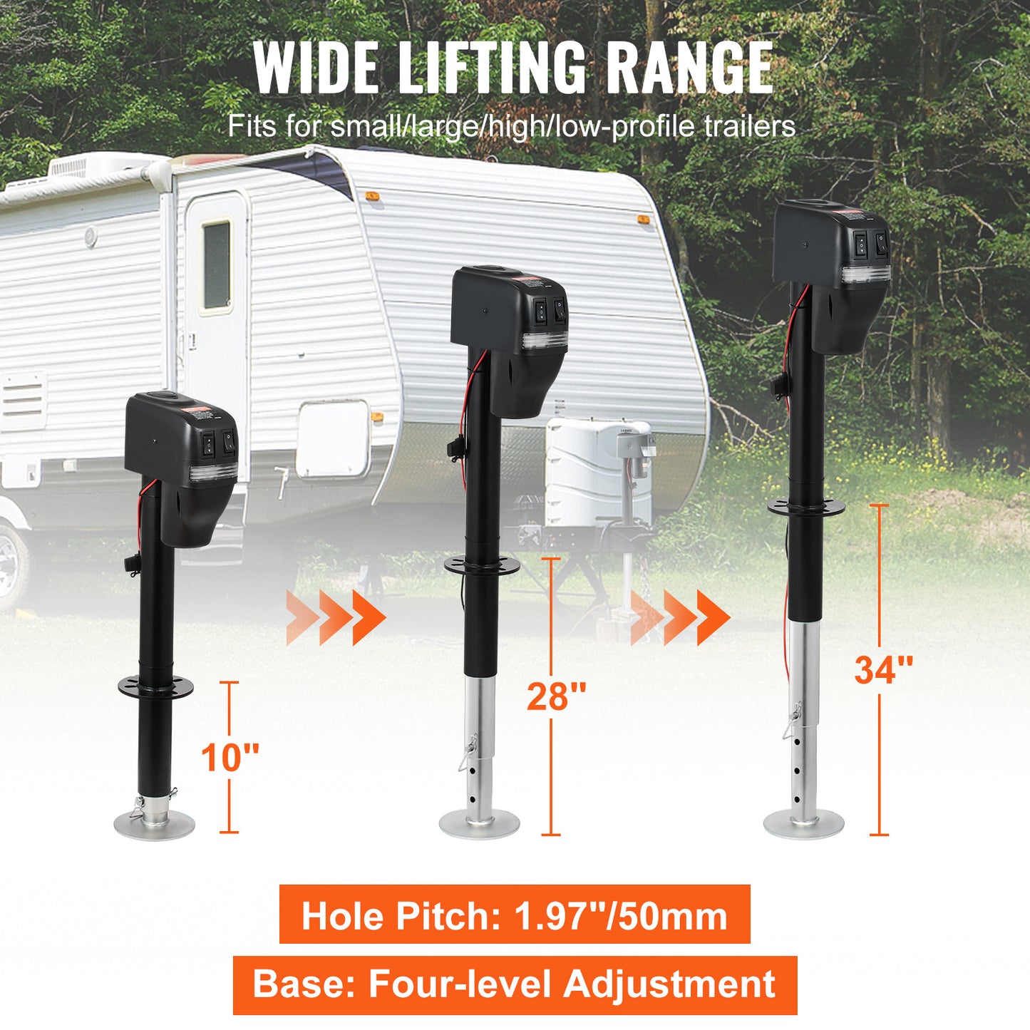 VEVOR 4000 lbs Electric Trailer Tongue Jack | 9.84"-33.85" Travel, Waterproof Cover, RV & Utility Trailer