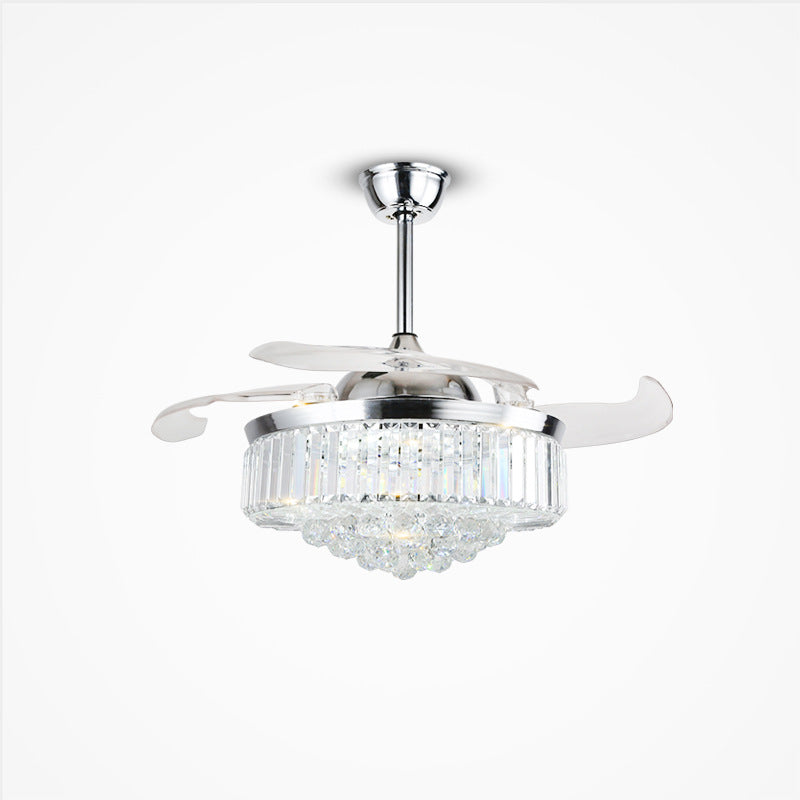 European Crystal LED Ceiling Fan with Stepless Dimming | 36", 42" & 48", Chrome & Gold, ABS Blades, Variable Frequency