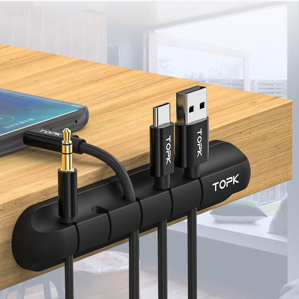 Silicone Desk Cable Management Clips | Self-Adhesive | 3, 5 & 7 Clip Styles | Single, Twin & 6-Pack | USB, Headphone & Desk Wire Organiser | Black