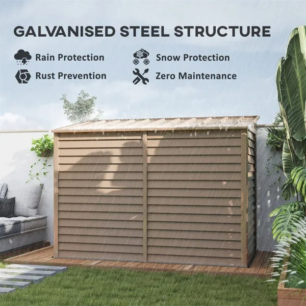 Large Galvanized Steel Garden Shed | 38ft², 56"x106" Footprint, Snow-Rated, Vent & Wide Door, Brown
