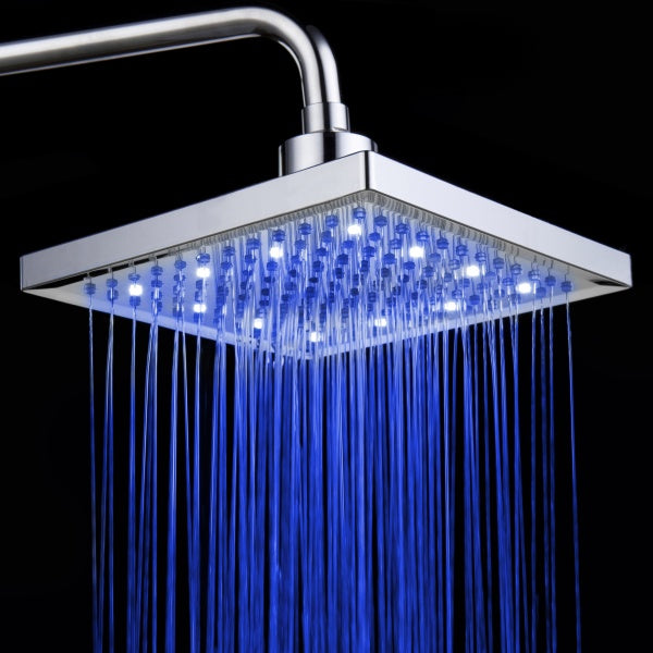 LED Colour-Changing Shower Head | ABS | Electroplated | 200×200×15mm | Tricolor & Round Shape | Water-Powered LED | Bathroom Upgrade | No Batteries Required