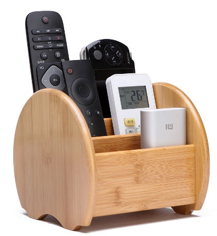 Bamboo Desktop Storage & Organiser Box | Natural Bamboo | Rounded Corners | Multi-Compartment | Desk Tidy | Home & Office | 3 Sizes