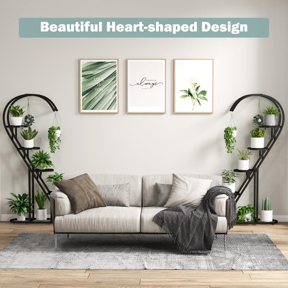 5-Tier Metal Plant Stand with Hanging Hooks | 2-Pack, 58" Tall, Indoor & Outdoor Flower Rack