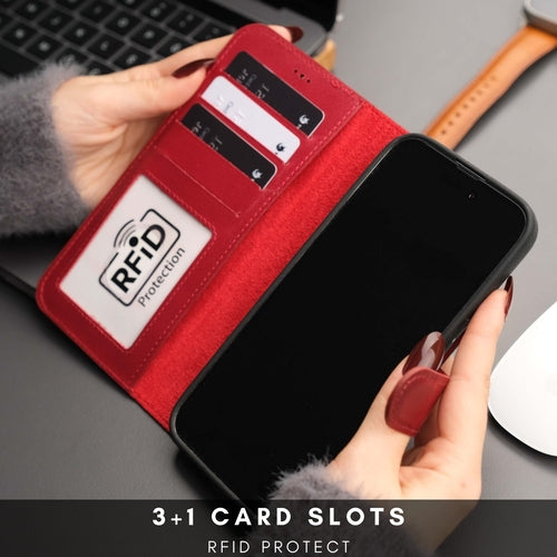 Leather MagSafe Wallet Case for iPhone 16 Pro – Full-Grain with RFID Blocking