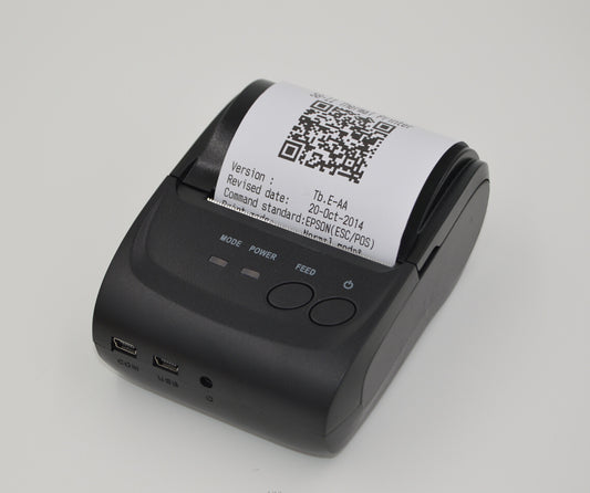 Mini Portable Bluetooth Thermal Receipt Printer | ESC/POS | 90mm/sec | 203dpi | 48mm | USB/Serial/BT | 7.4V Battery | Dark Grey | 104×75×45mm