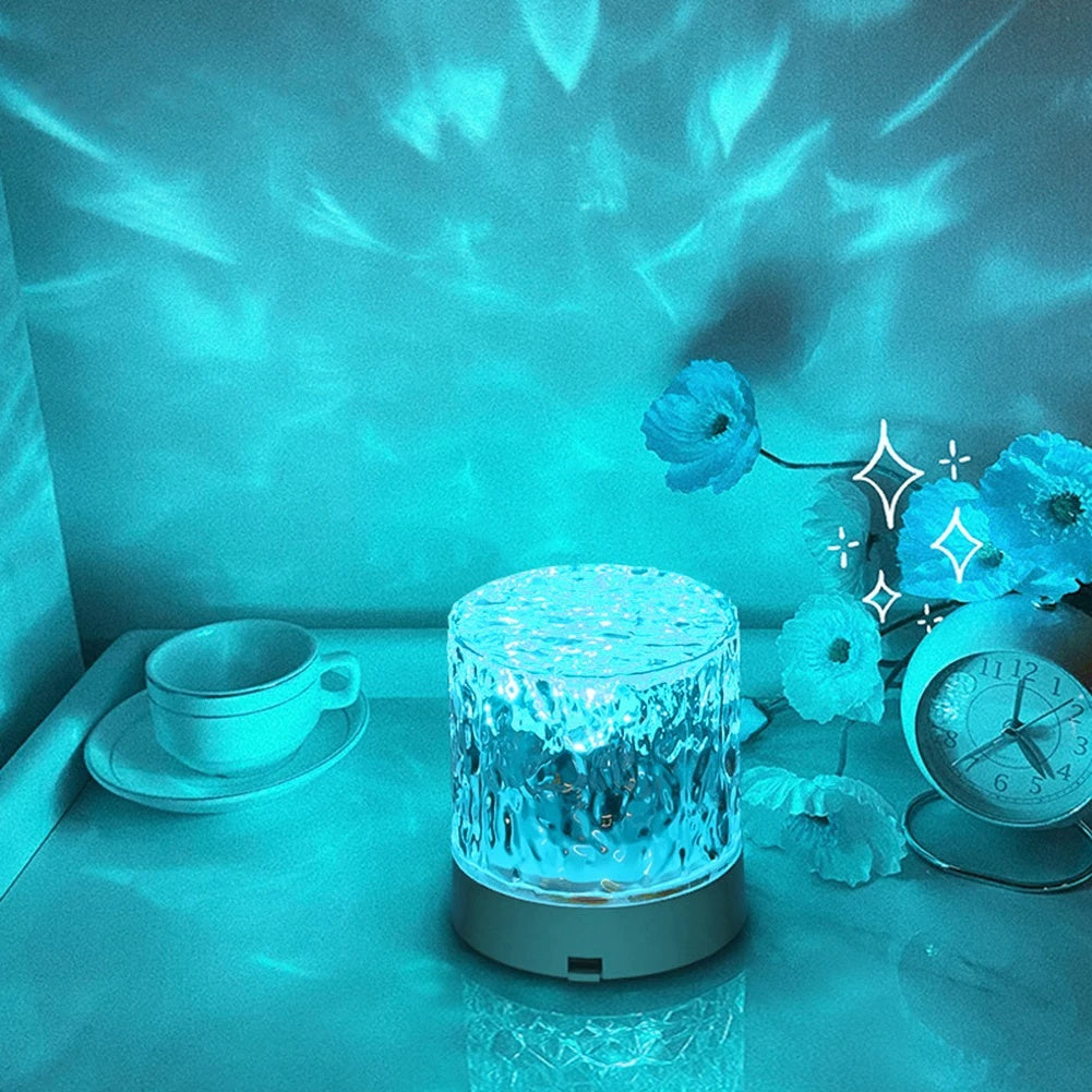 Water Ripple Crystal Atmosphere Lamp | Acrylic | USB Rechargeable | Touch & Remote Control | 40,000hr LED | Dynamic Ripple Projection | RGB 16-Colour & Tricolor | Bedroom, Dining & Outdoor
