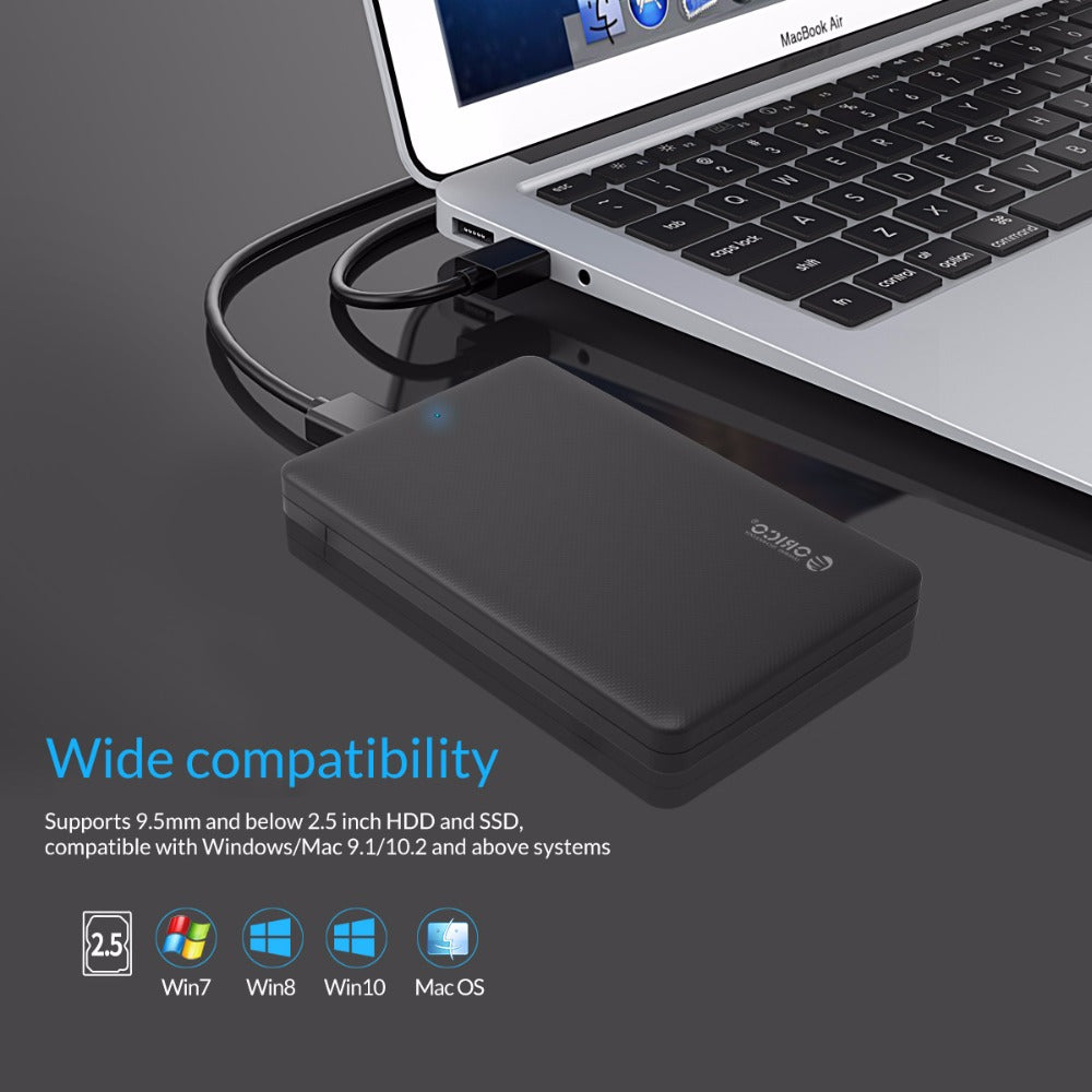 ORICO 2577U3 USB 3.0 Hard Drive Enclosure | 2.5" SATA SSD & HDD, Tool-Free, 2TB | Windows, Mac & Linux | Black
