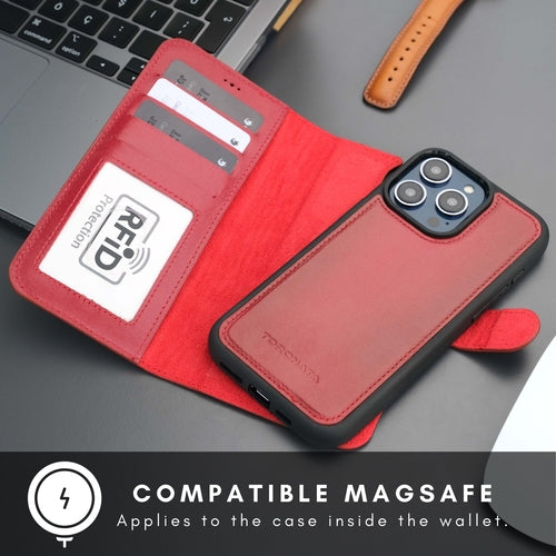Leather MagSafe Wallet Case for iPhone 16 Pro – Full-Grain with RFID Blocking