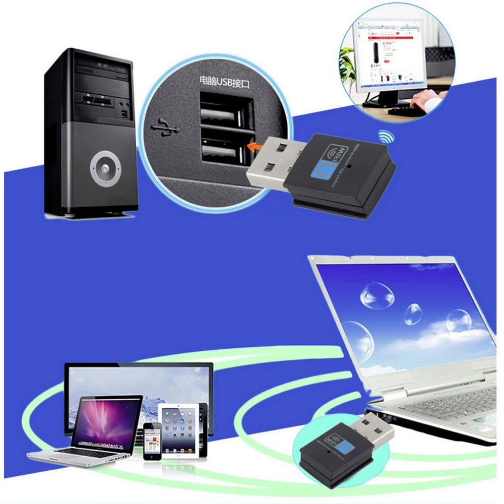 300Mbps USB WiFi Wireless Network Adapter | RTL8192EU, Windows XP/Vista/7/8/10, Linux & Mac Compatible