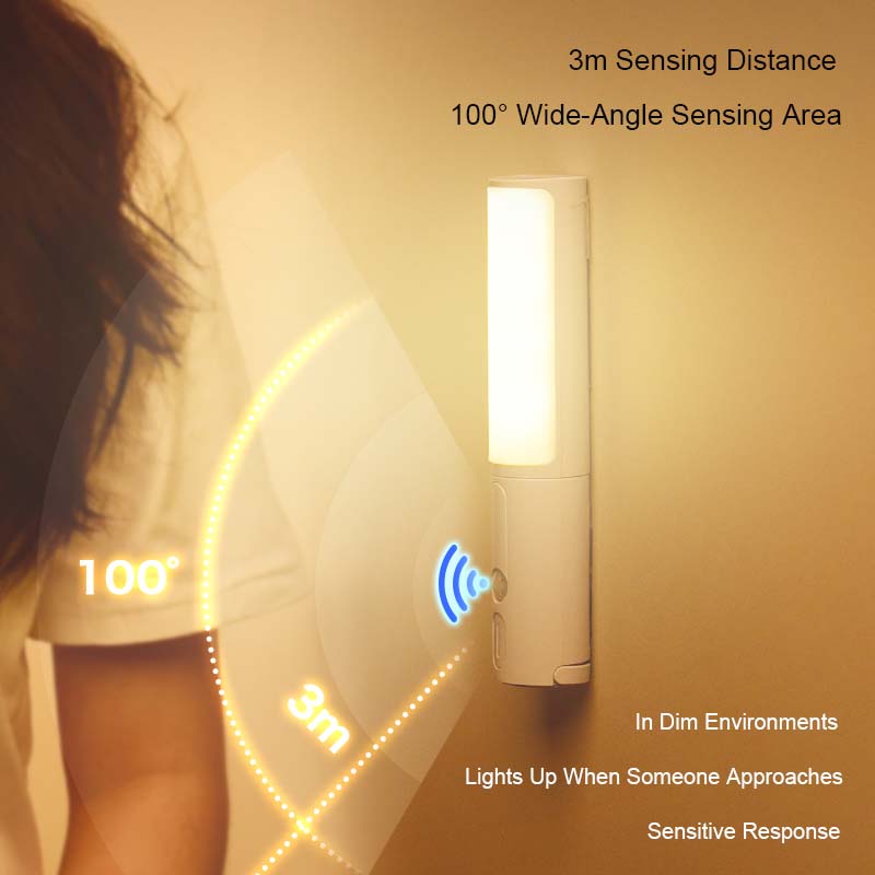 Motion Sensor LED Night Light | PIR | 3m Range | 100° Sensing | 350° Rotatable | 3 Colour Temps | Dimmable | Battery & USB Rechargeable | Gray & White