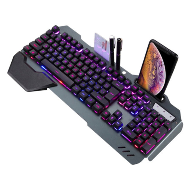 RGB Gaming Keyboard with Phone Holder & Pen Slot | 16 Backlight Modes | Waterproof | USB 2.0 | 0.1ms | Windows & Android | Black & White
